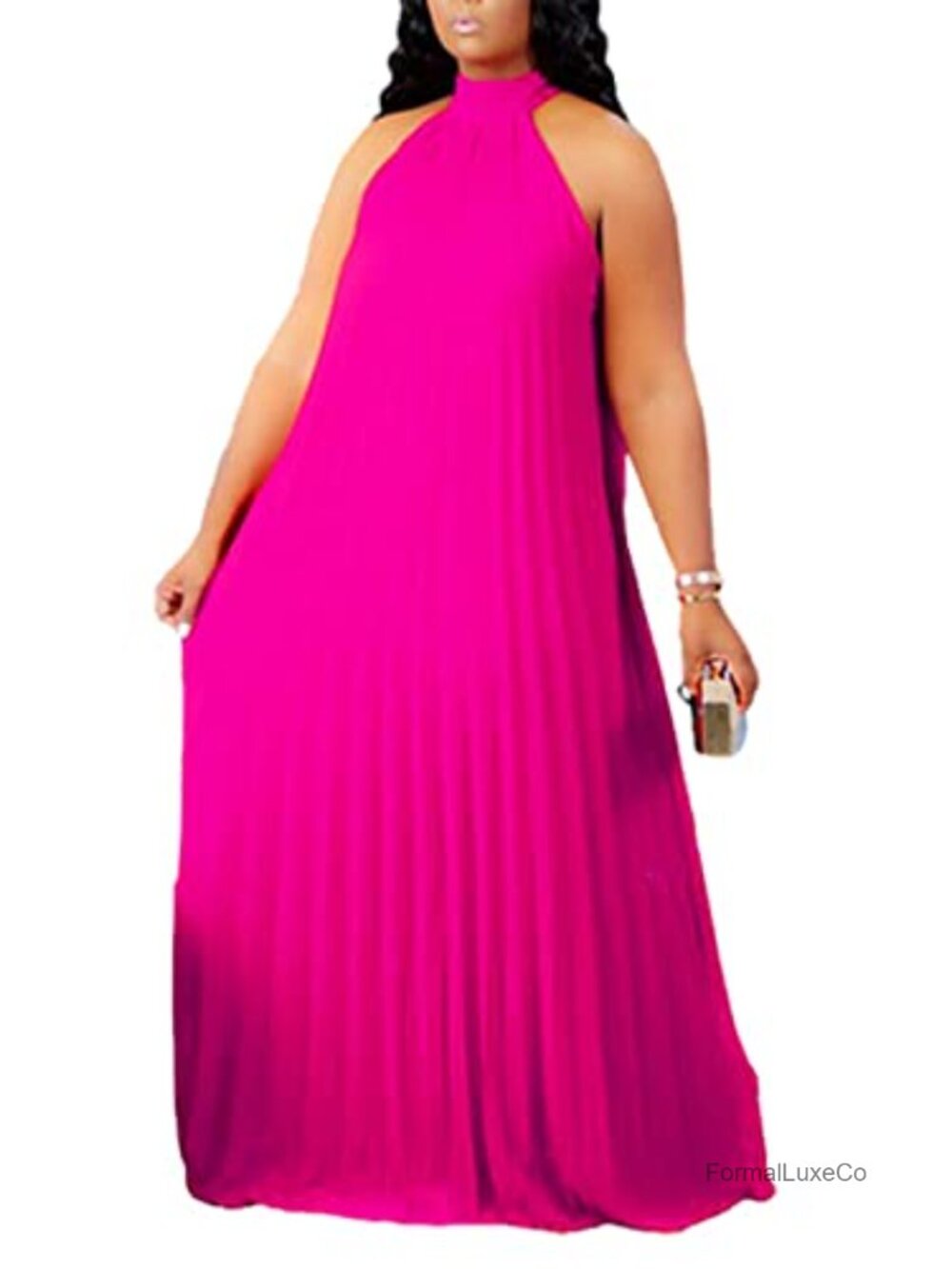 Plus Size Chiffon Sleeveless Halter Maxi Dress Summer Bohemian Beach Party